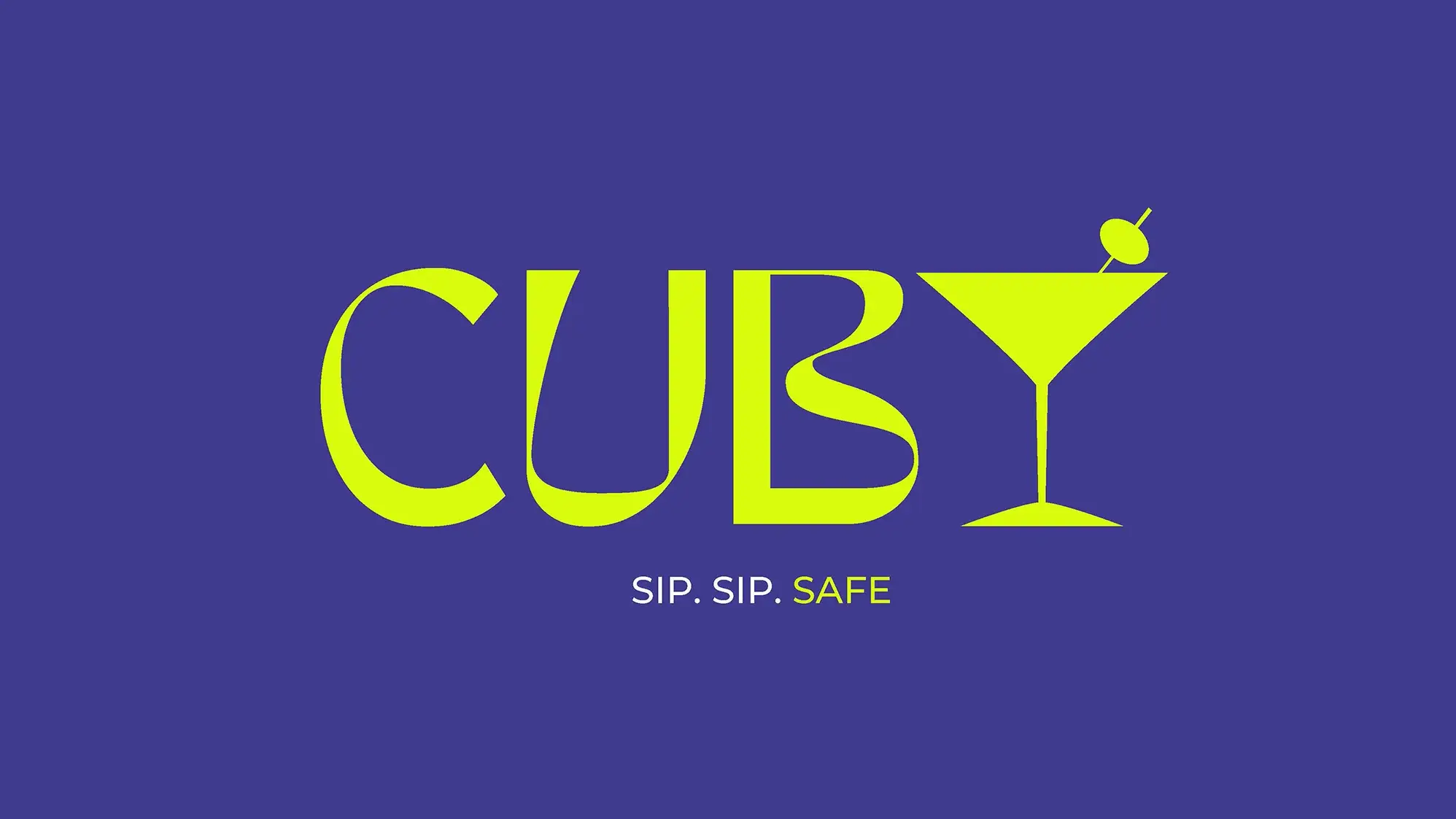 Das Logo des Projektes CUBY ist aus Versalien gestaltet, wobei das Y wird durch ein stilisiertes Cocktailglas ersetzt wird.